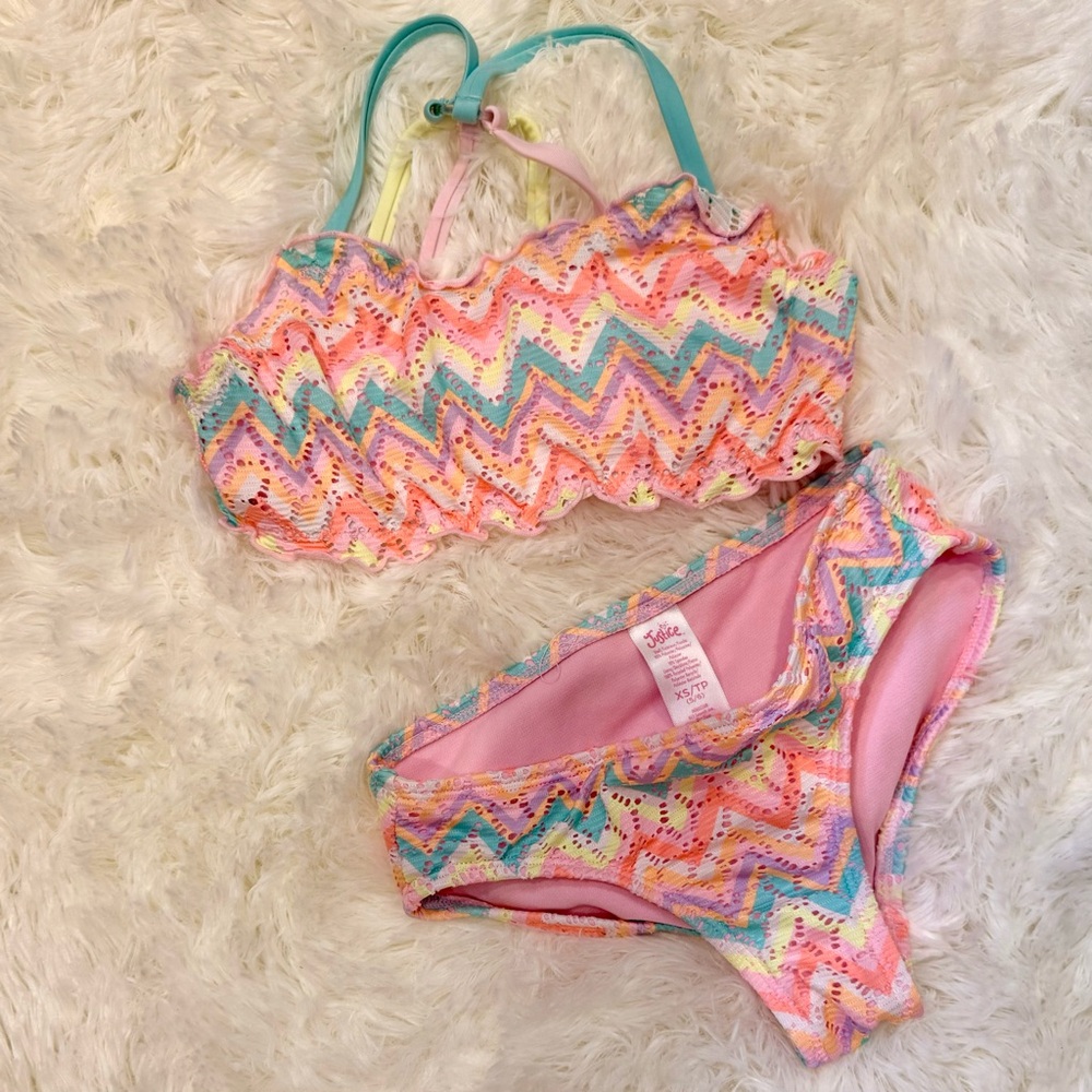 Justice Pastel Chevron Lace Bikini Set - Multicolor
